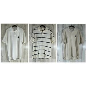 Izod Polos Size Medium Lot of 3 Vintage White Striped Beige Neutrals READ‎